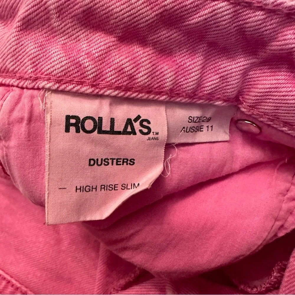 Rollas High Rise Slim Hot Pink Denim Shorts - distressed with frayed edges - Picture 4 of 4